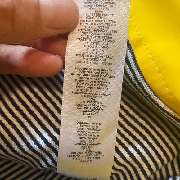 PETIT BETEAU French Classic Vintage Style Yellow Striped Hooded L/S Rain Coat - Picture 4 of 9